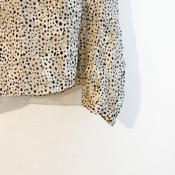 REBECCA TAYLOR Silk Tie Neck Snow Leopard Print Long Sleeve Blouse SZ12 - Picture 11 of 13